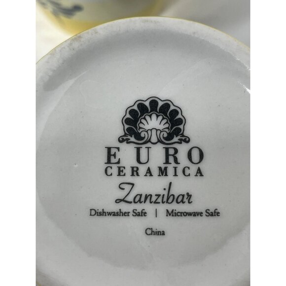 Euro Ceramica Zanzibar Coffee Mugs Set of 4 Boho Chic Blue/Teal Interior - Picture 3 of 8